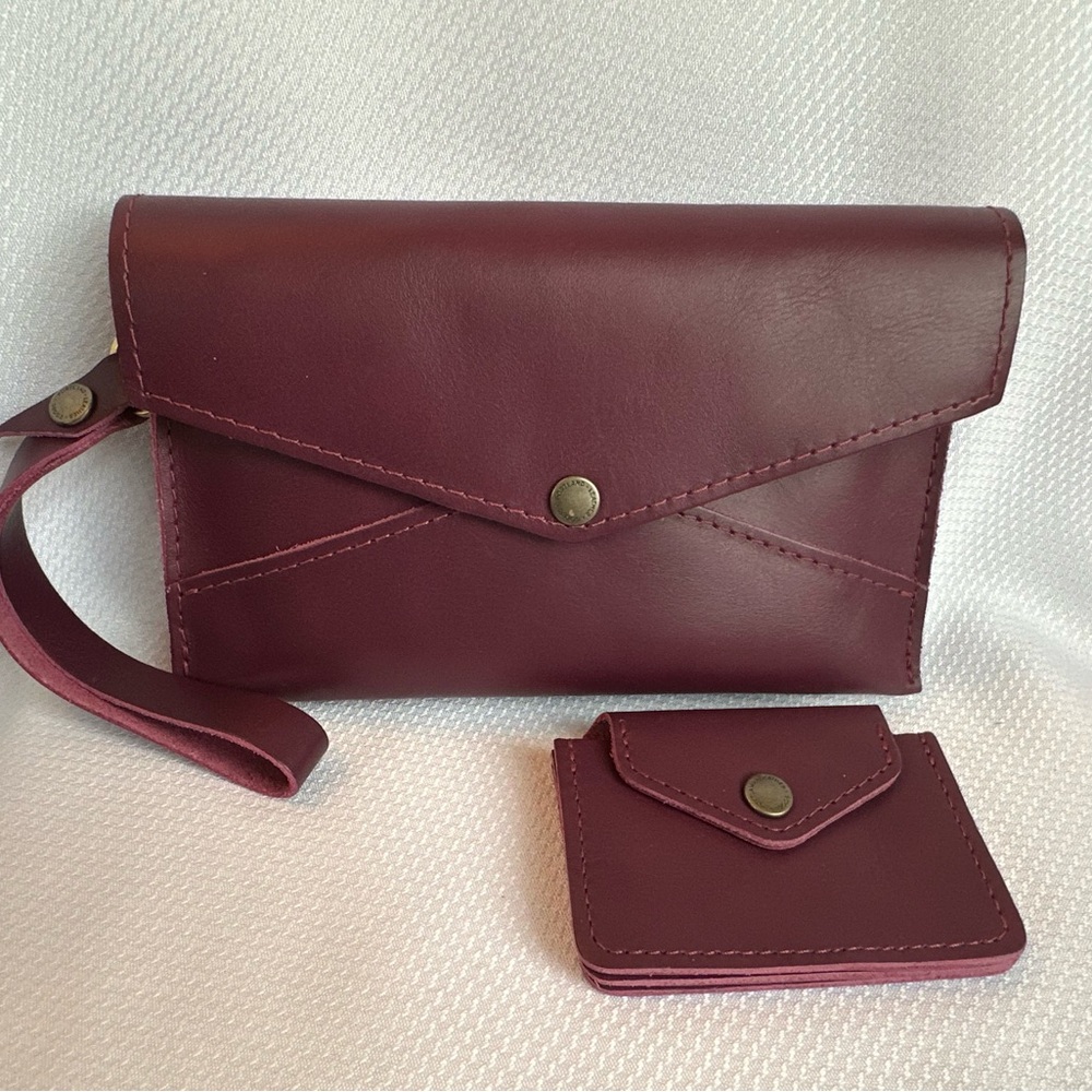 Portland Leather Goods Envelope wristlet and Lovebug Plus wallet - Plum